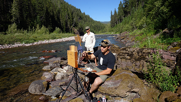 AWC-Artists-from-2016-paint-en-plein-air-in-the-Bob-Marshall-Wilderness-Richie-Carter-and-Ken-Yarus